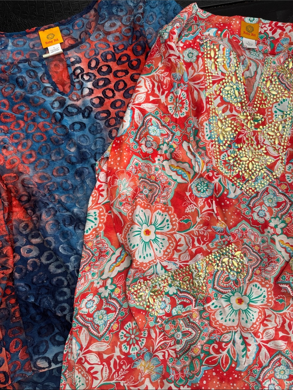 Ruby Rd. Red Floral and Blue Patterned Tunics lot #12